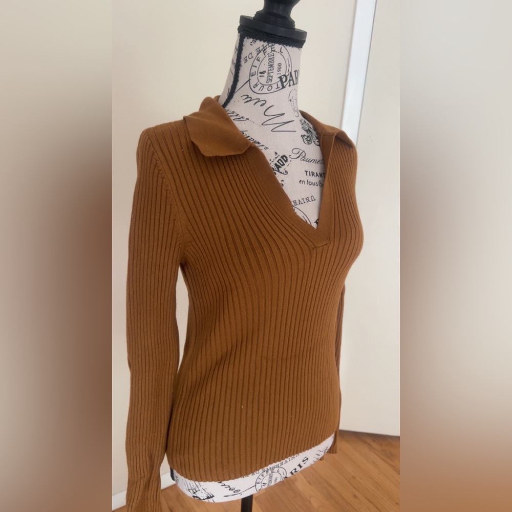 Old Navy Brown Ribbed V-Neck Sweater Womens Size XS adorable romper - Picture 2 of 5